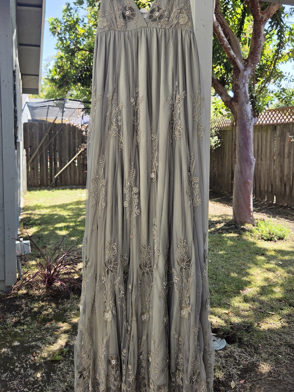 Anthropologie BHLDN Beaded Sage Green Maxi Dress
